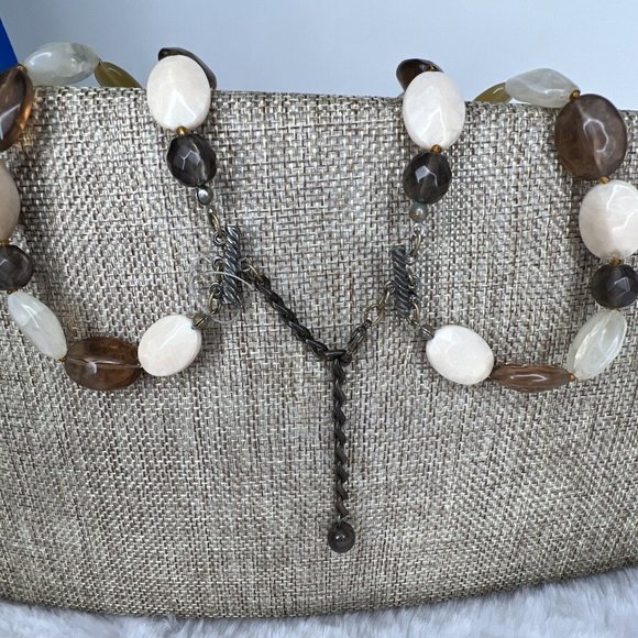 Vintage Fashion Jewelry Necklace Beaded Layered Brown White - Picture 10 of 13